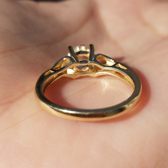 14k Solid Yellow Gold Diamonique Engagement Ring - Picture 4 of 8